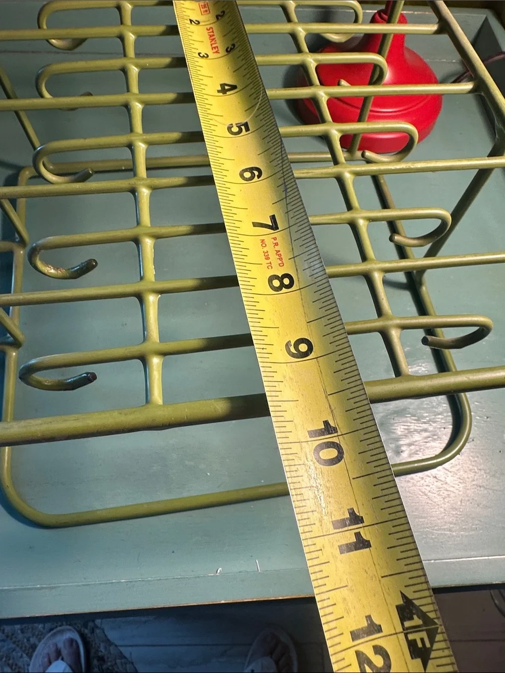 Vintage Coated Wire Dish Rack Riser Organizer Plate Holder Cup Hooks green